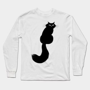 Cool Cat - Longhaired Black Cat with Long Tail Long Sleeve T-Shirt